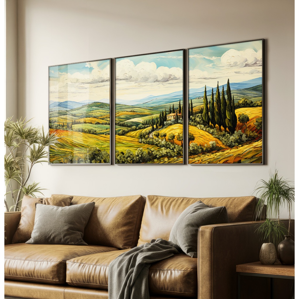 Quadro Van Gogh Paisagem Grande Quadro Decorativo Sala Com Moldura Vidro Quadro Abstrato Campo Trio