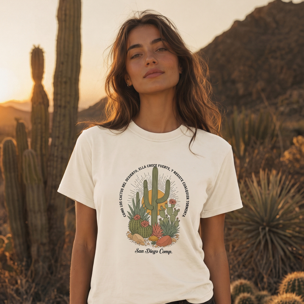 Camiseta Feminina Algodão Estampada Cactos Deserto Frase Natureza Casual Estilo Gringa Tendencia