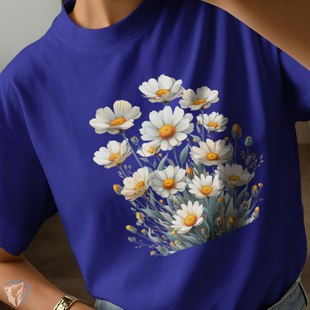 T-Shirt Casual Criativa | Margaridas Brancas Estilo Natureza Vintage