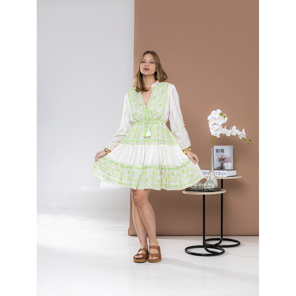 Vestido Curto Natureza Livre Manga Longa Solta Estilo Boho