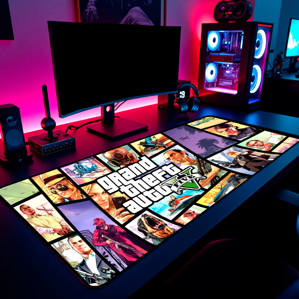 Mouse Pad Gamer GTA V 65x30cm / 80x40cm / 90x50cm / 120x60cm / Borda Costurada