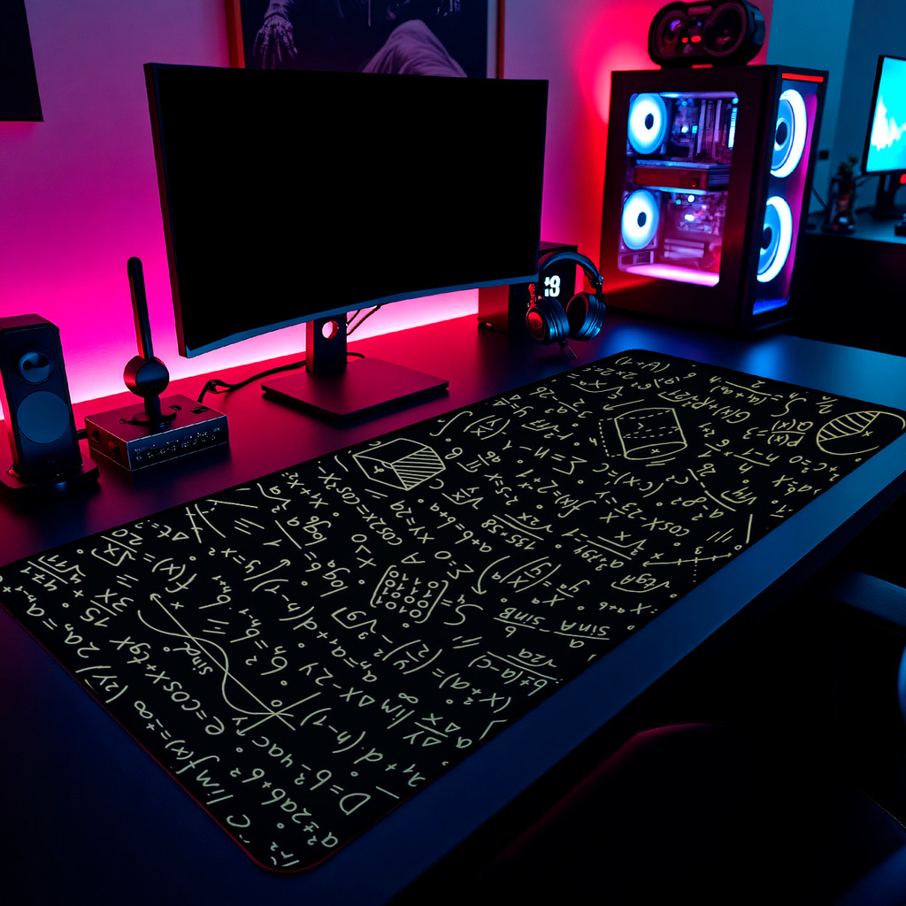 Mouse Pad Matemática Fórmulas Lousa Chalk Gamer 65x30cm / 80x40cm / 90x50cm / 120x60cm Borda Costurada