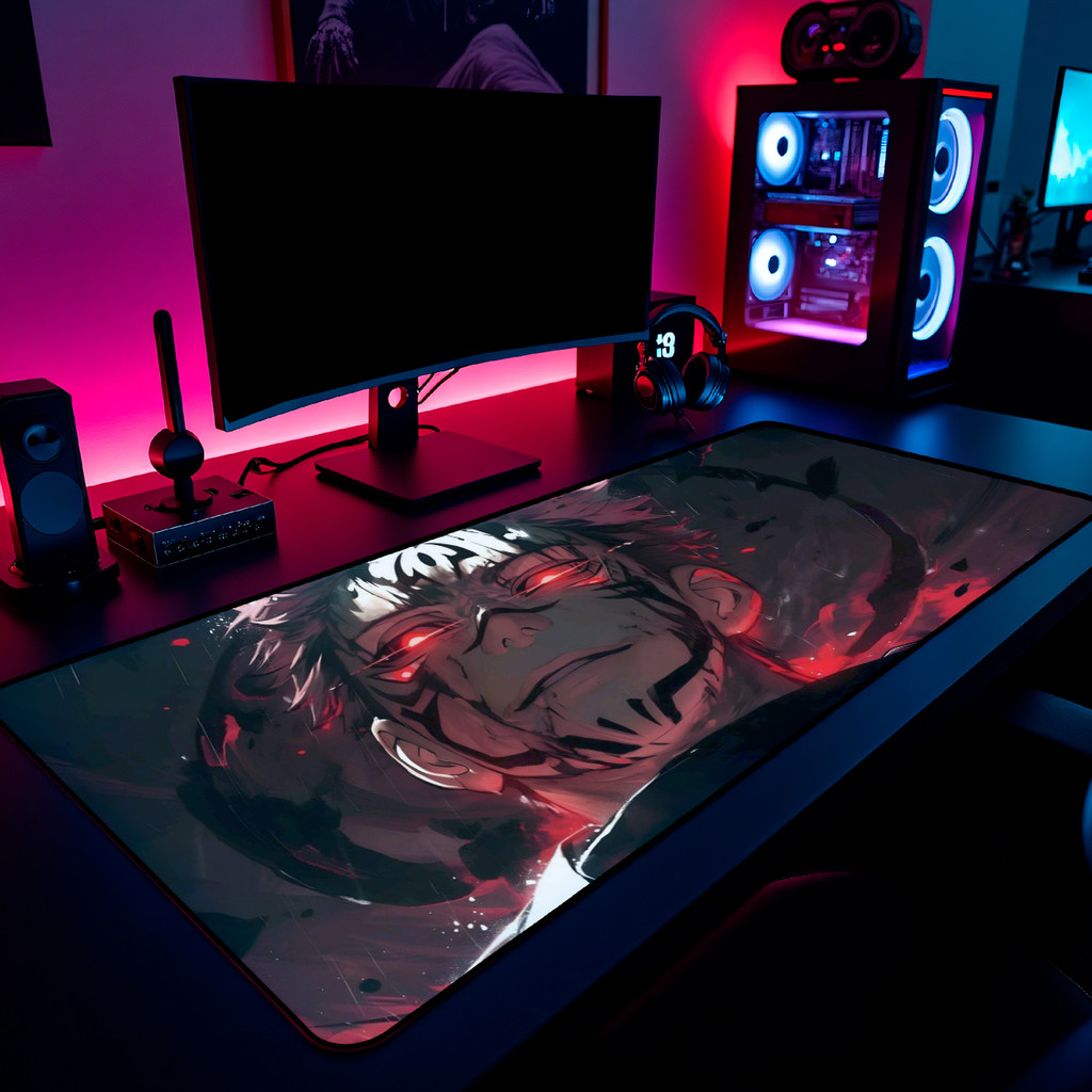 Mouse Pad Gamer Itadori Sukuna Jujutsu Kaisen 65x30cm / 80x40cm / 90x50cm / 120x60cm / Borda Costurada