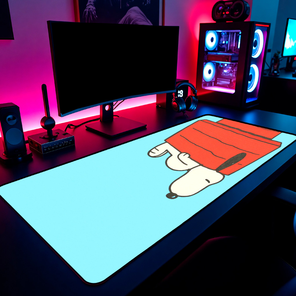 Mouse Pad Snoopy Peanuts Gamer 65x30cm / 80x40cm / 90x50cm / 120x60cm Borda Costurada