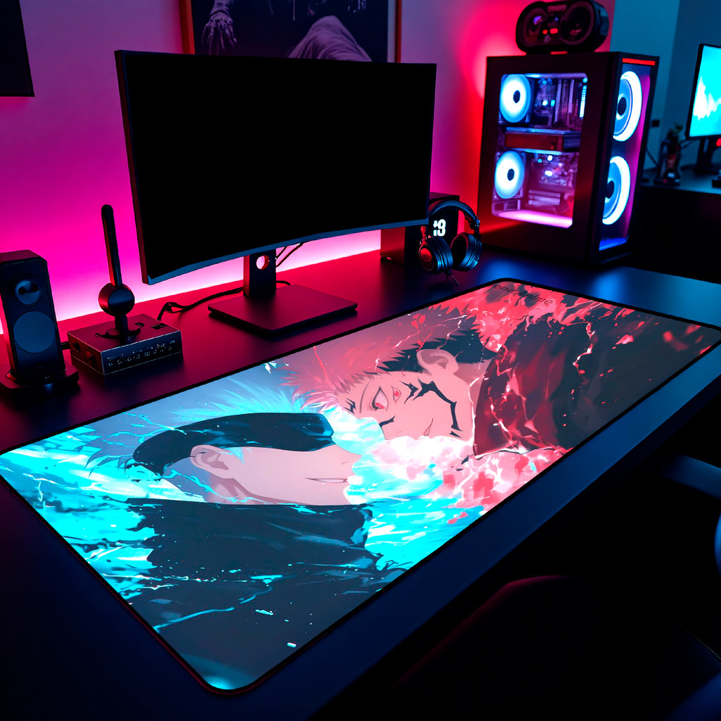 Mouse Pad Gojo Vs Sukuna Gamer 65x30cm / 80x40cm / 90x50cm / 120x60cm Borda Costurada