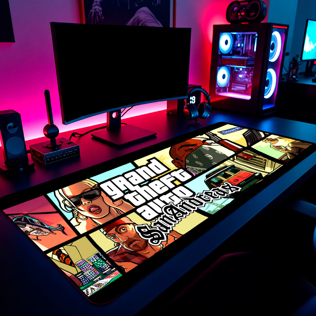 Mouse Pad Gamer GTA San Andreas 65x30cm / 80x40cm / 90x50cm / 120x60cm / Borda Costurada