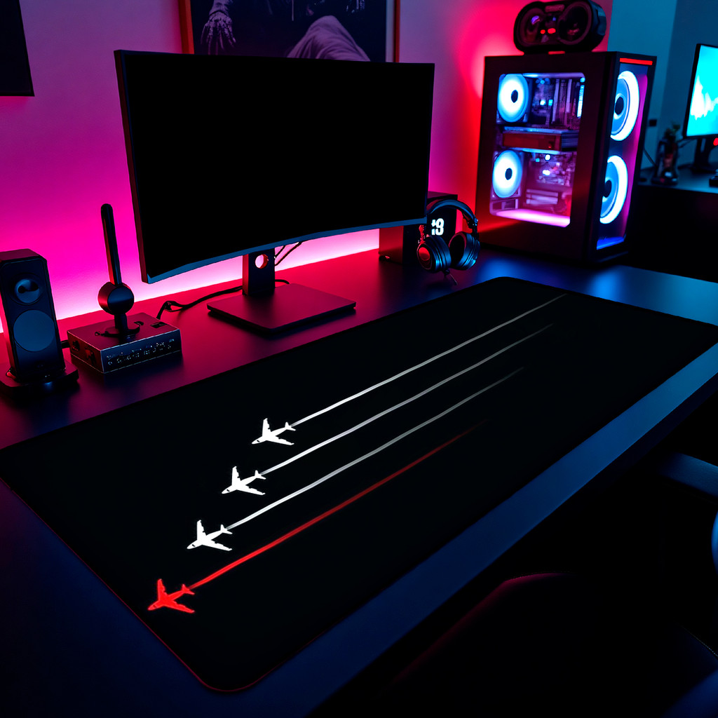 Mouse Pad Avião Minimalista Black Gamer 65x30cm / 80x40cm / 90x50cm / 120x60cm Borda Costurada
