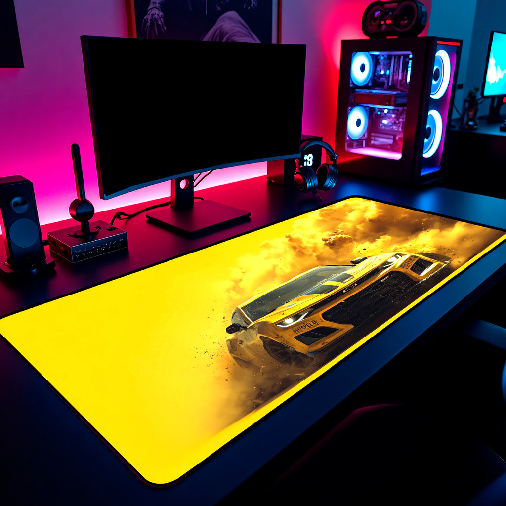 Mouse Pad Camaro Amarelo Drift Gamer 65x30cm / 80x40cm / 90x50cm / 120x60cm Borda Costurada