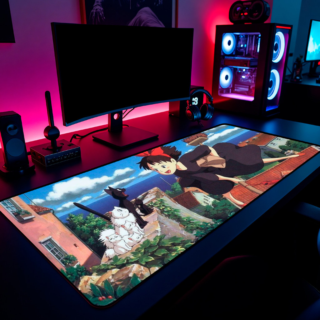 Mouse Pad Gamer Kiki Studio Ghibli 65x30cm / 80x40cm / 90x50cm / 120x60cm / Borda Costurada