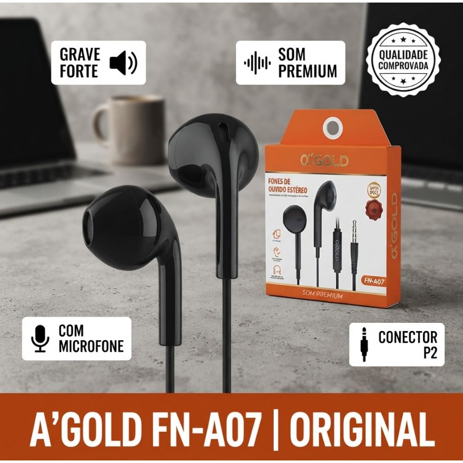 Fone A'Gold FN-A07 P2 In-Ear com Microfone Grave Forte Original