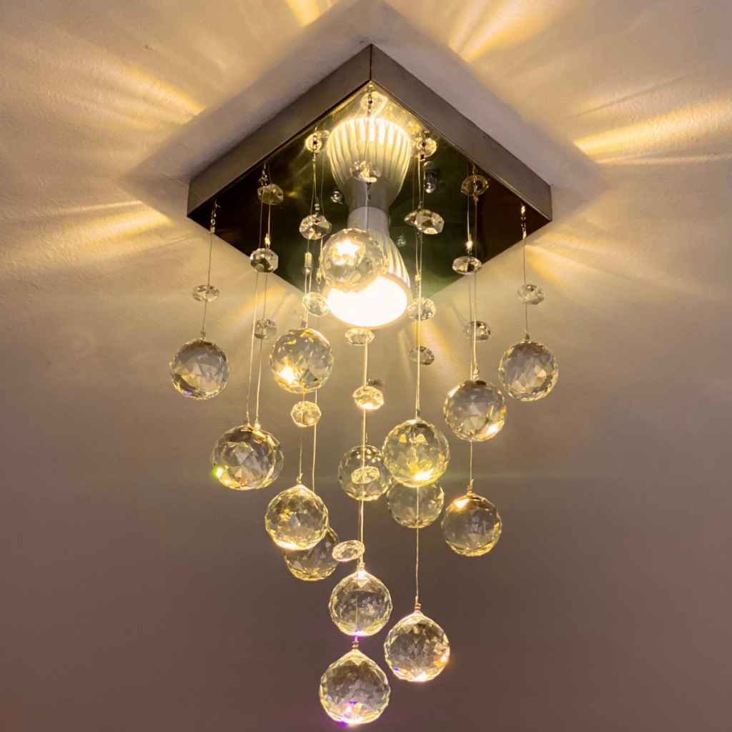 Lustre De Cristal Acrílico 14x14 E27 Apartamento Sala Hall