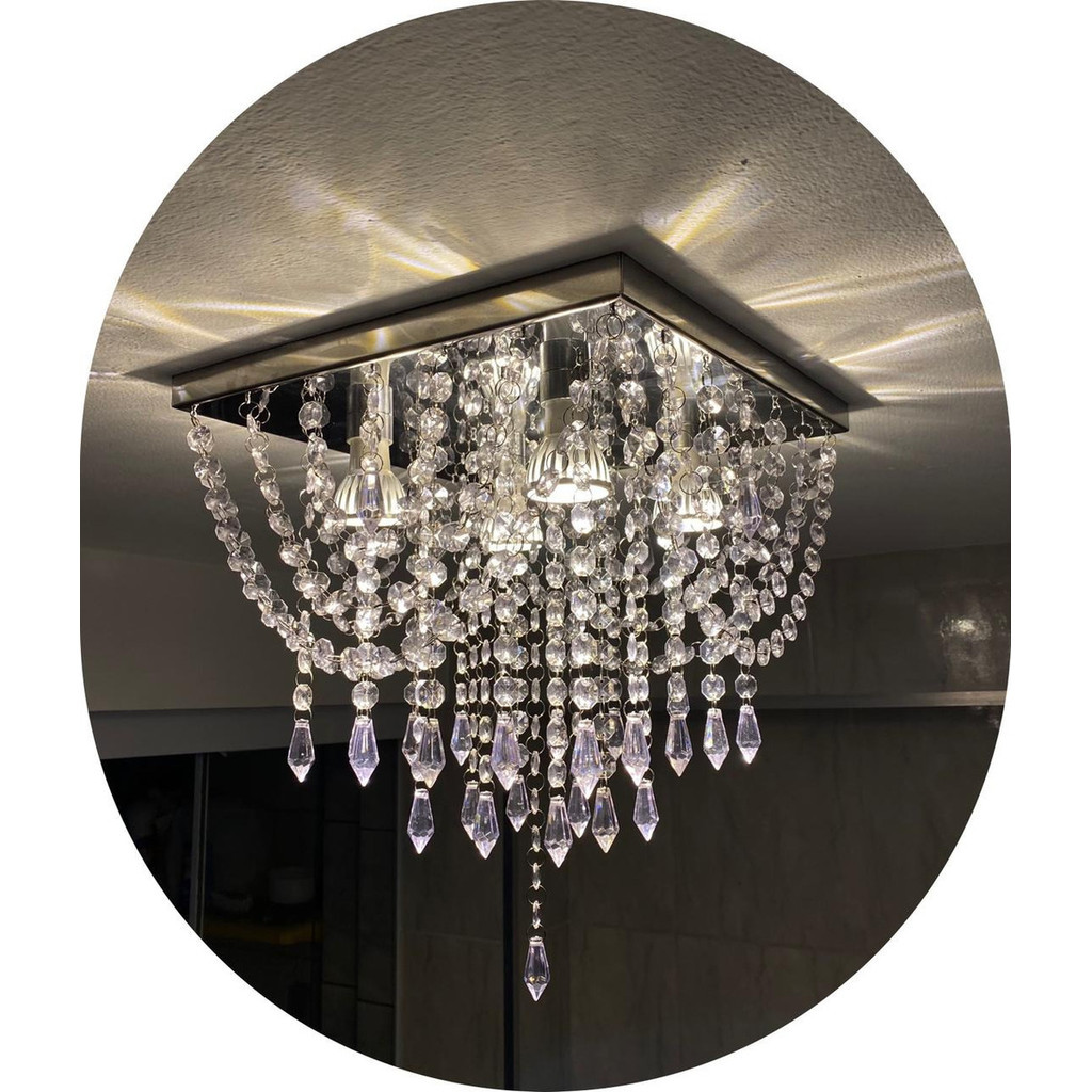 Lustre De Cristal Acrílico 30x30 E27 Sala Quarto Vai Montado
