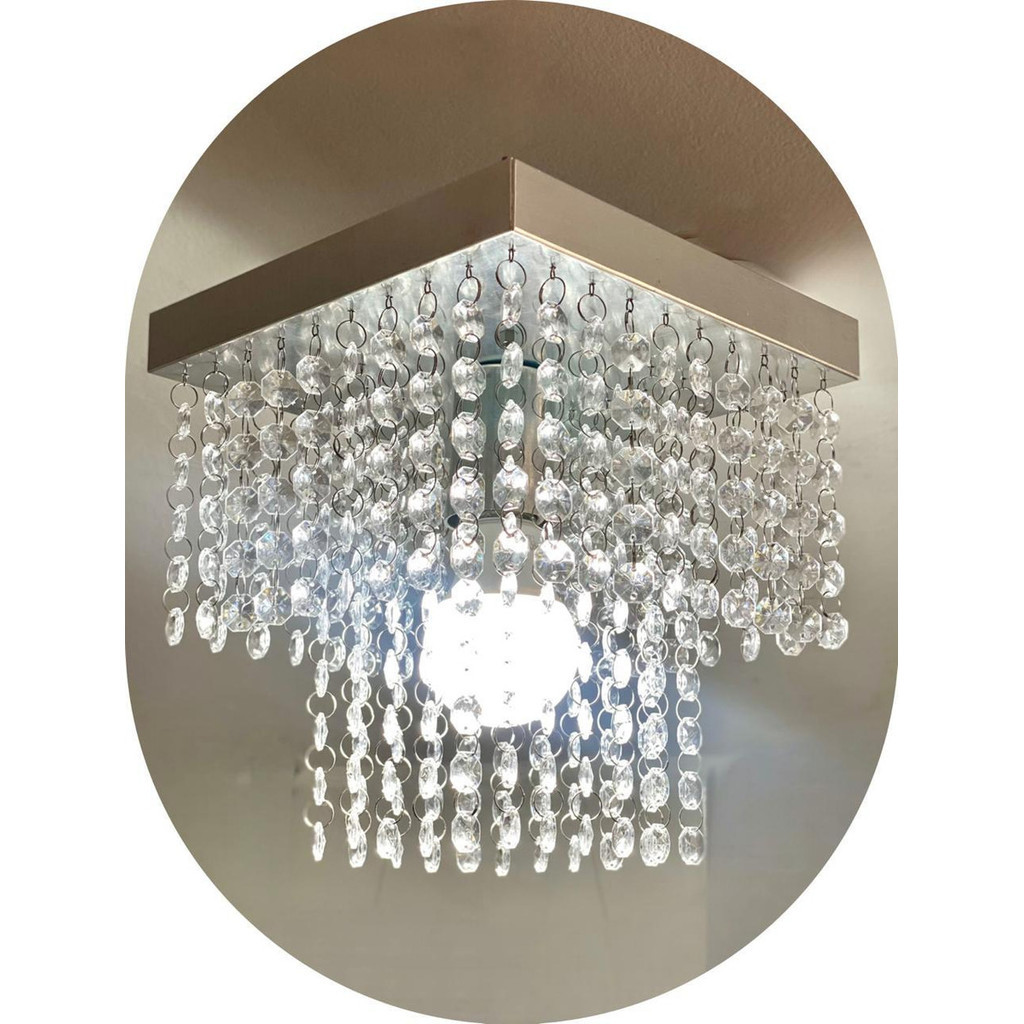 Lustre De Cristal Acrílico 20x20 E27 Sala Quarto Hall