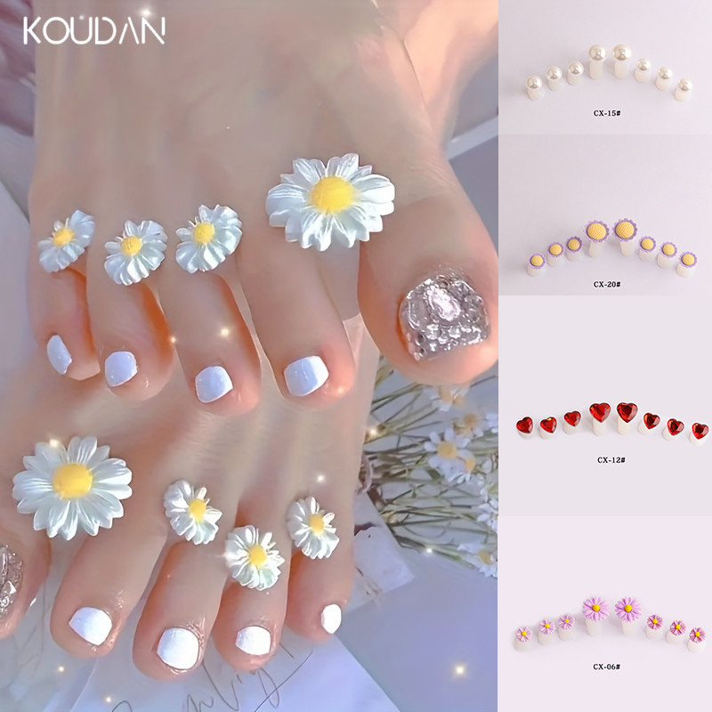 Ferramentas De Manicure Da Arte Do Prego Separador Dedo Pé Bonito Macio Silicone Divisor Esponja Clipe Margarida Flor Pérola Girassol 8 Pçs KOUDAN