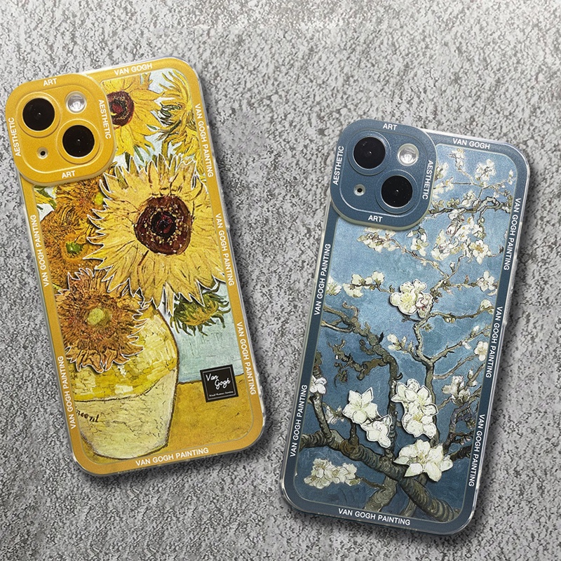 Arte Estética Van Gogh Girassóis Pastoral Paisagem Capa De Celular Para iPhone 14 11 12 13 15 Pro Max 7 8 Plus SE 2020 XS X XR Olhos De Anjo Capas De Silicone Macio