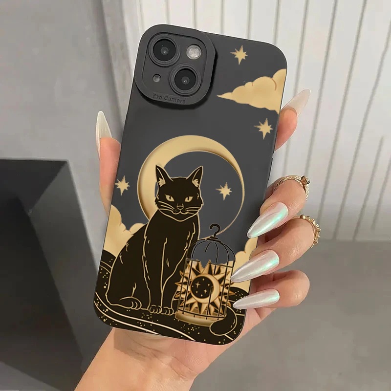 Arte Abstrata Gato Macio Silicone Caso De Telefone Para iPhone 16 17 15 11 12 13 14 Pro Max XS XR X 7 8 14 15 Plus Capa