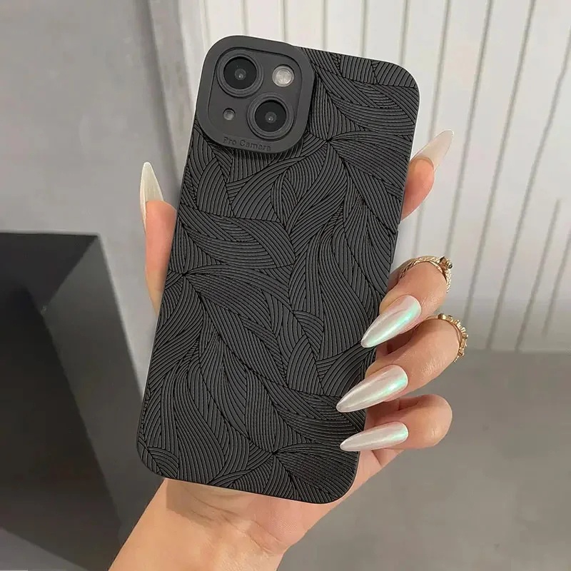 Arte Flores Estilo Preto Caso Gráfico Para iPhone 16 11 12 13 14 15 Pro Max XS XR X Mini 7 8 Plus Silicone Macio À Prova De Choque Capa