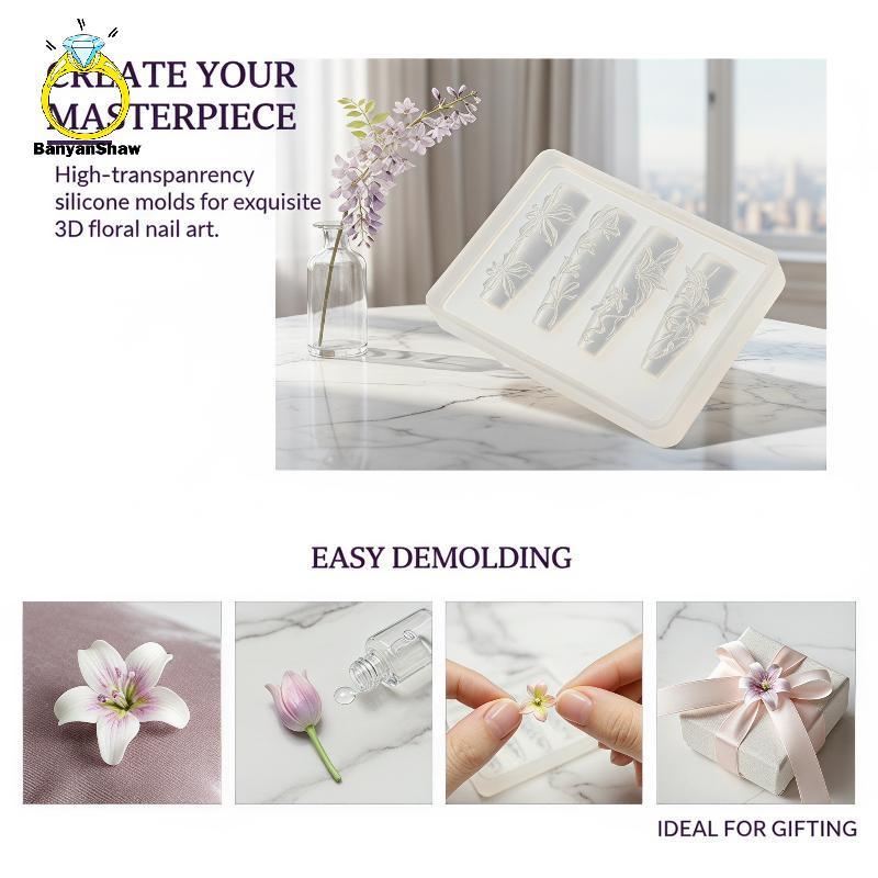 [BANY] Moldes De Silicone Para Arte Em Unhas Com Flores 3D , Macios , Reutilizáveis , Fáceis De Desmoldar Decoração De A