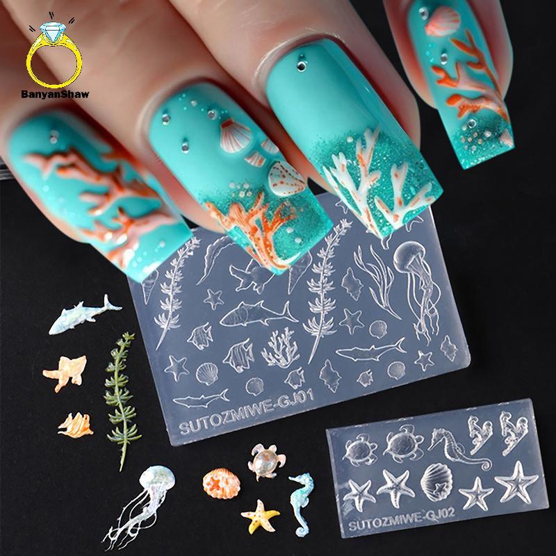 [BANY] Molde De Silicone Macio Para Arte Em Unhas Moldes De Concha 3D Esculpido Estilo Oceano DIY Modelo De Design De Ac