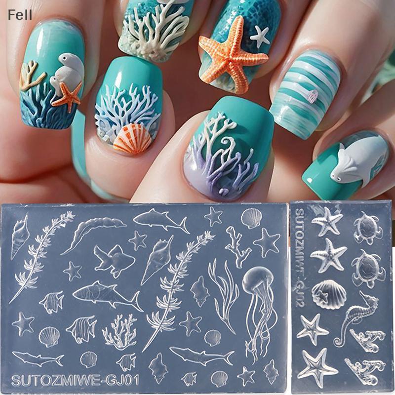 [Fel] Molde De Silicone Macio Para Arte Em Unhas Moldes De Concha 3D Esculpido Estilo Oceano DIY Modelo De Design De Ace