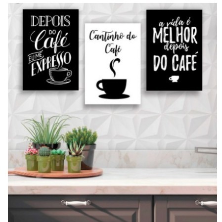 Quadro Decorativo Kit 3 Peças A Vida é Melhor Depois do Café Cozinha Cantinho do Café Com Moldura