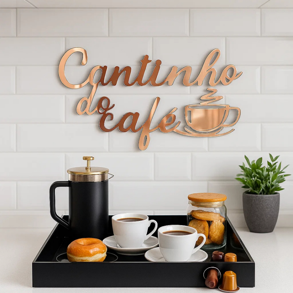 Kit Cantinho Do Café Com Bandeja e letreiro Decorativo