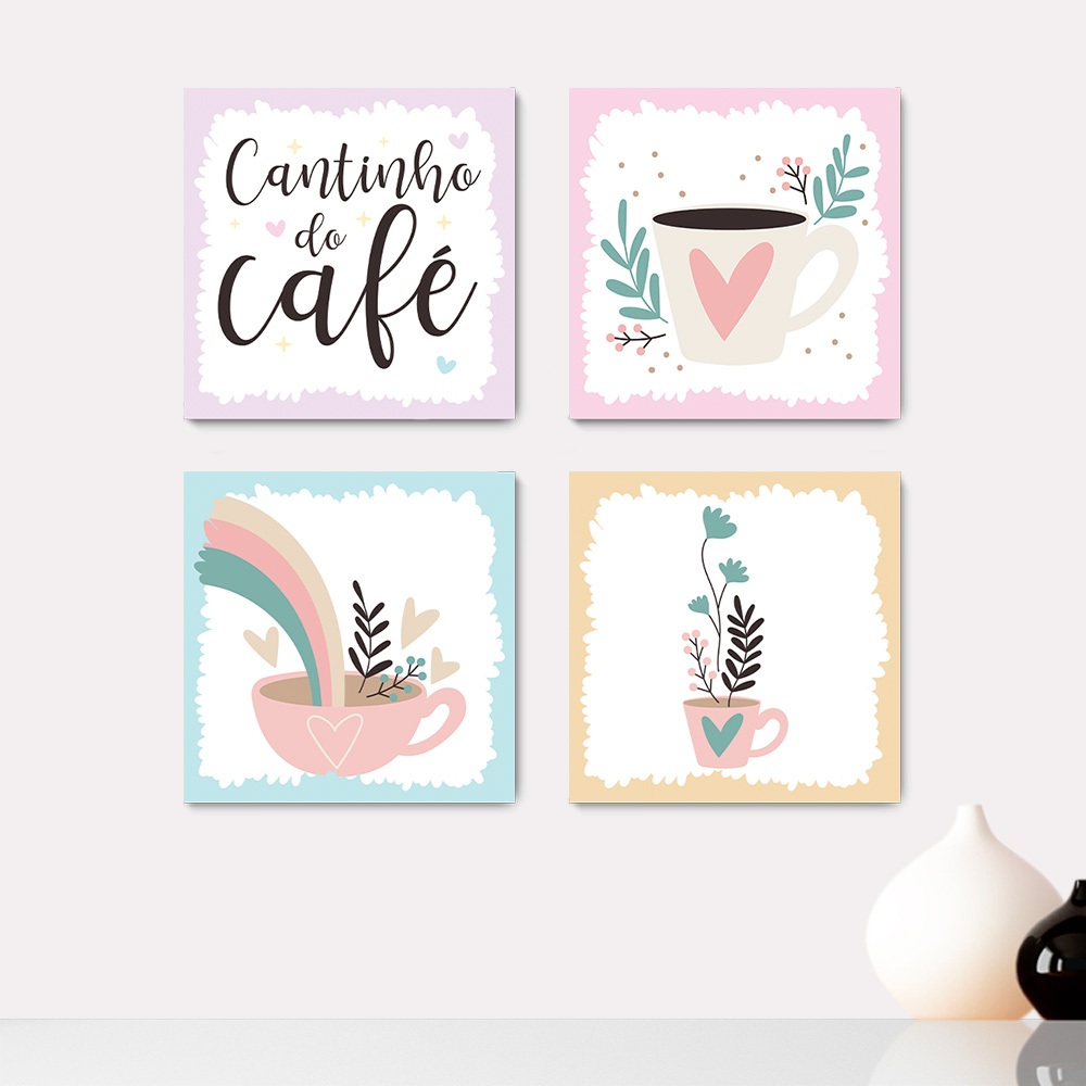Kit 4 Quadros Decorativos Café Cantinho do Café Cafeteria Placas - 0193ktpl4
