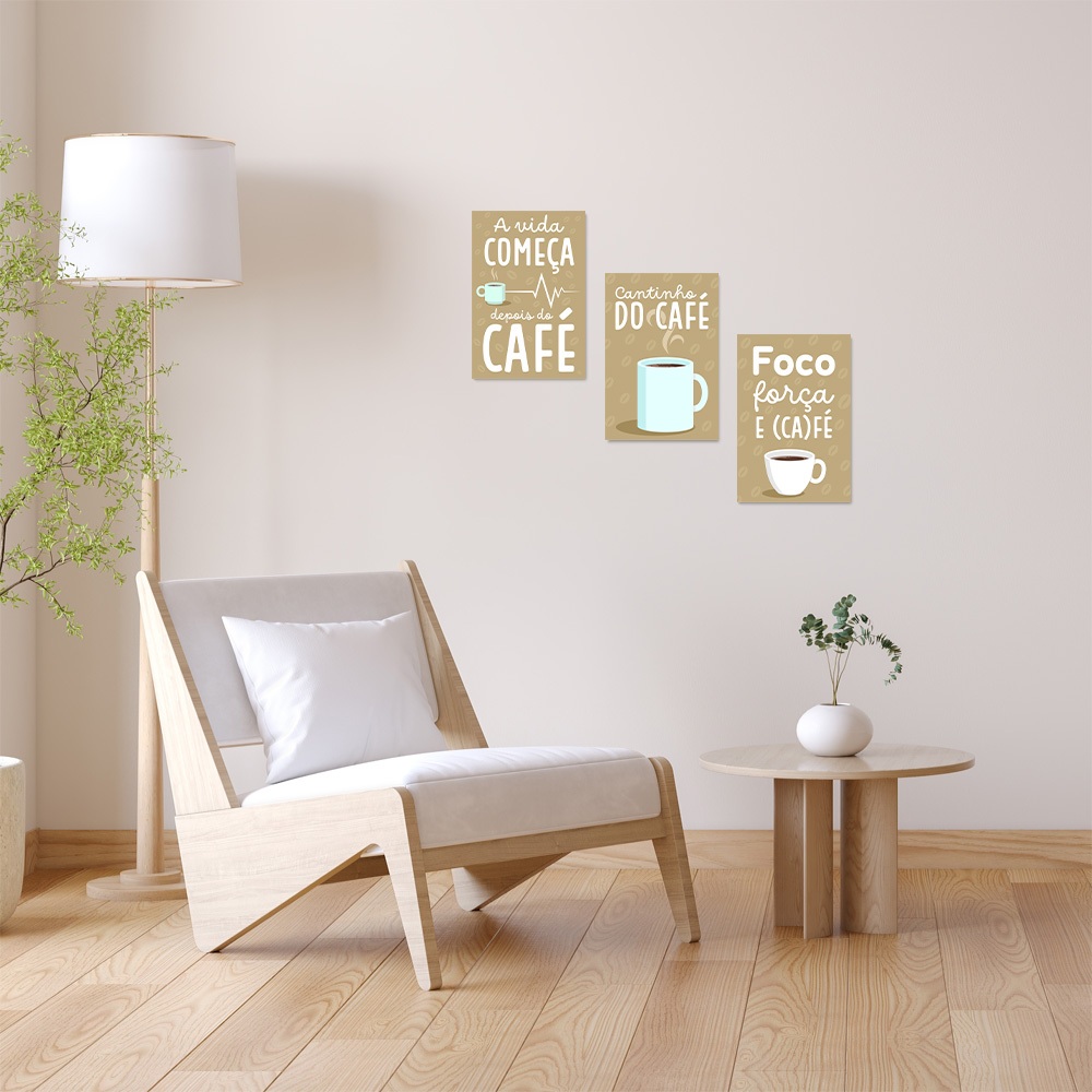 Kit 3 Placas Quadros Decorativos Café Cantinho do Café - 0217ktpl