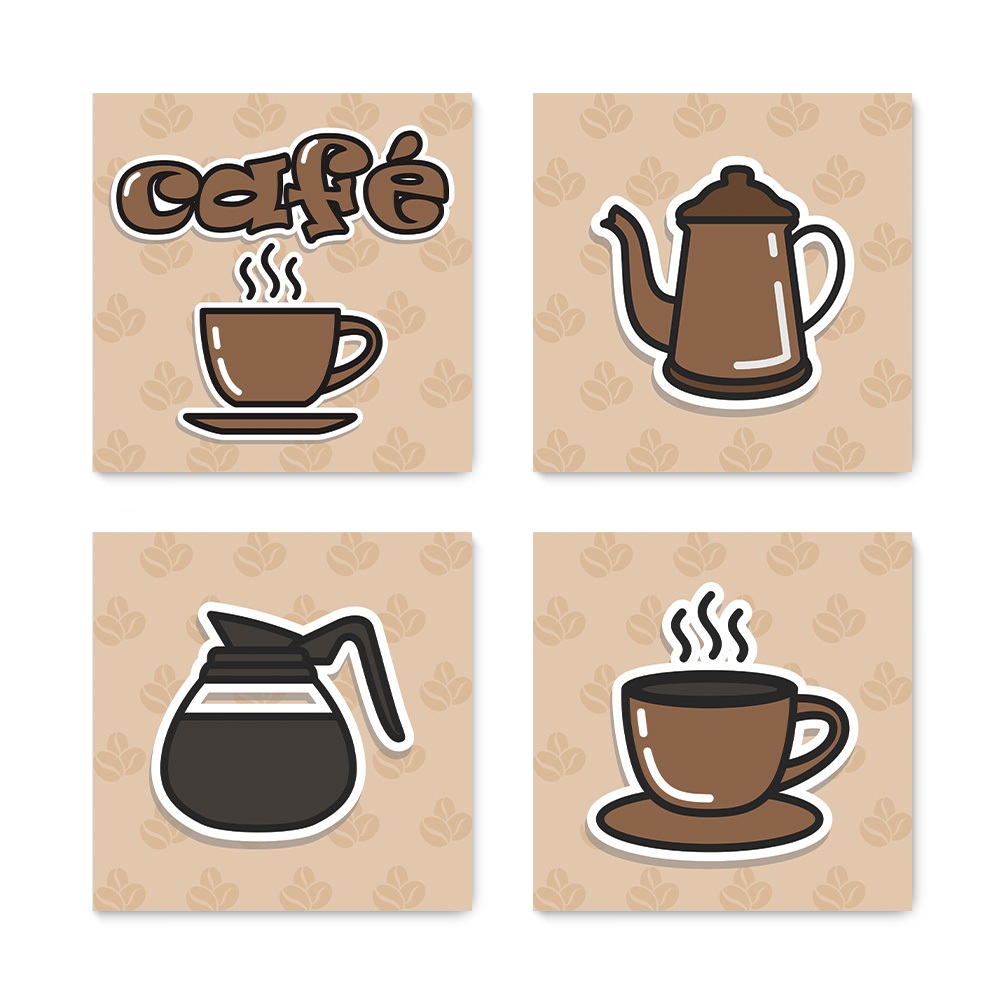Kit 4 Quadros Decorativos Café Cantinho do Café Cafeteria Placas - 0186ktpl4