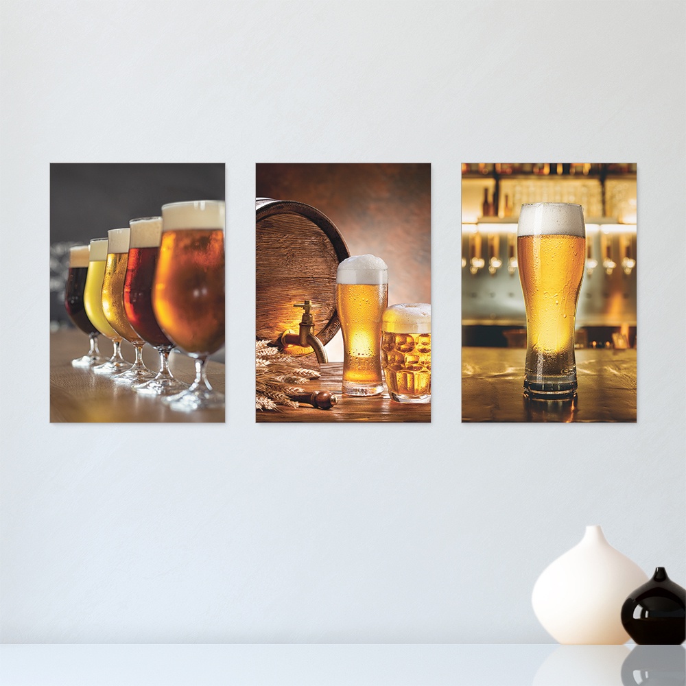 Kit 3 Quadros Decorativos Cerveja Beer Bebidas Sala Casa Cantinho do Churrasco Placas Decorativas -  0059ktpl
