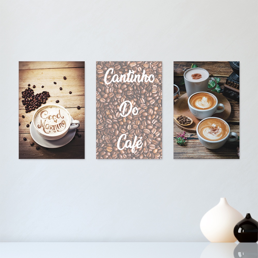 Kit 3 Quadros Decorativos Café Coffee Cantinho do Café Casa  Sala Placas Decorativas - 0061ktpl