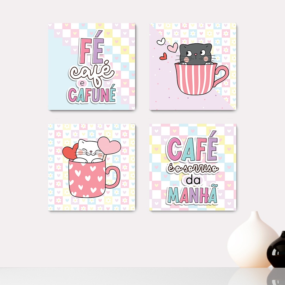 Kit 4 Quadros Decorativos Café Cantinho do Café Cafeteria Placas - 0194ktpl4