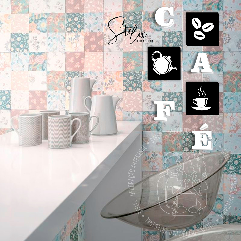 Kit Cantinho do Café - 3 Placas Decorativas + 4 letras
