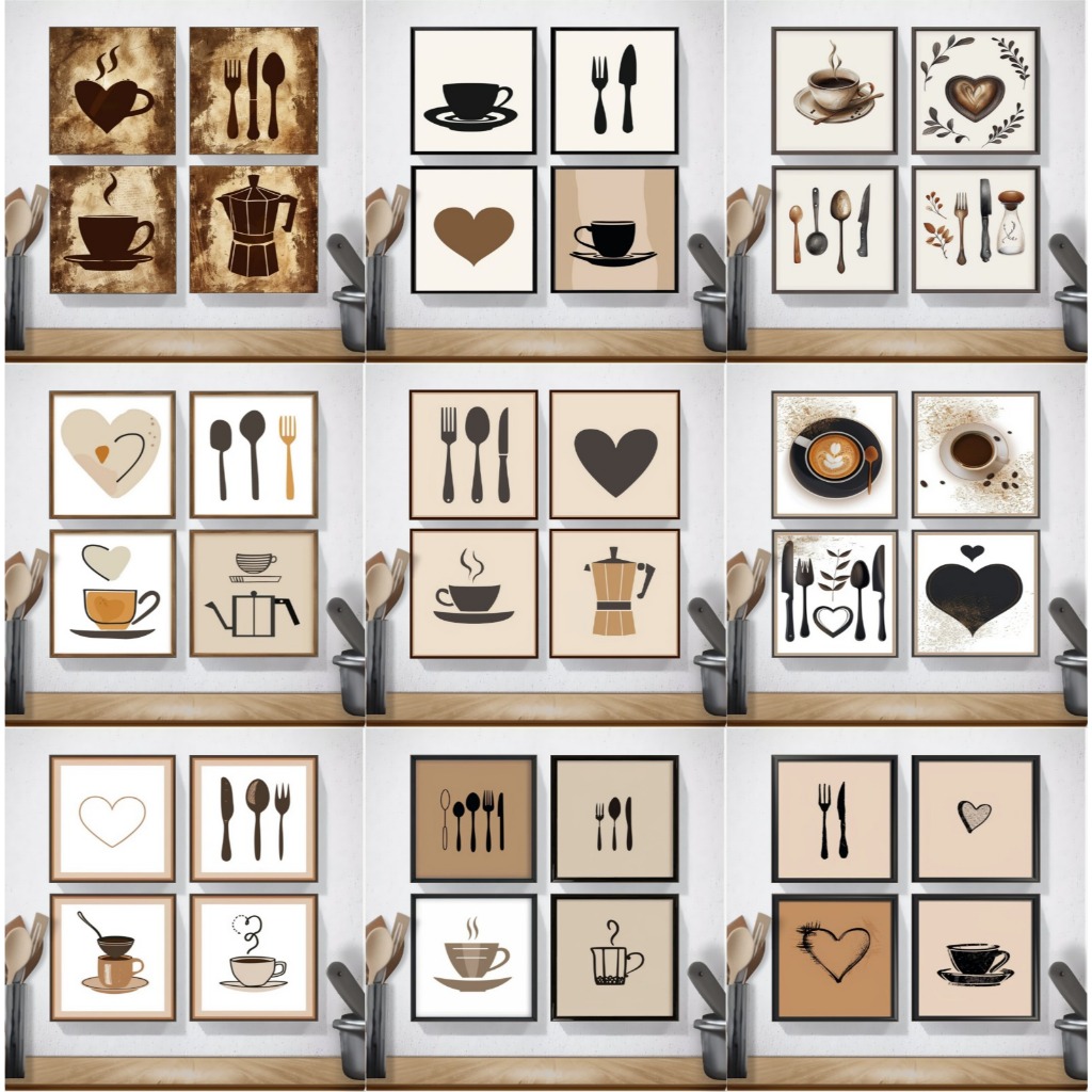 Kit Quadros Decorativo Cozinha Cantinho Café Decoração Parede Placa Xícara Utensílios Cozinha Frase