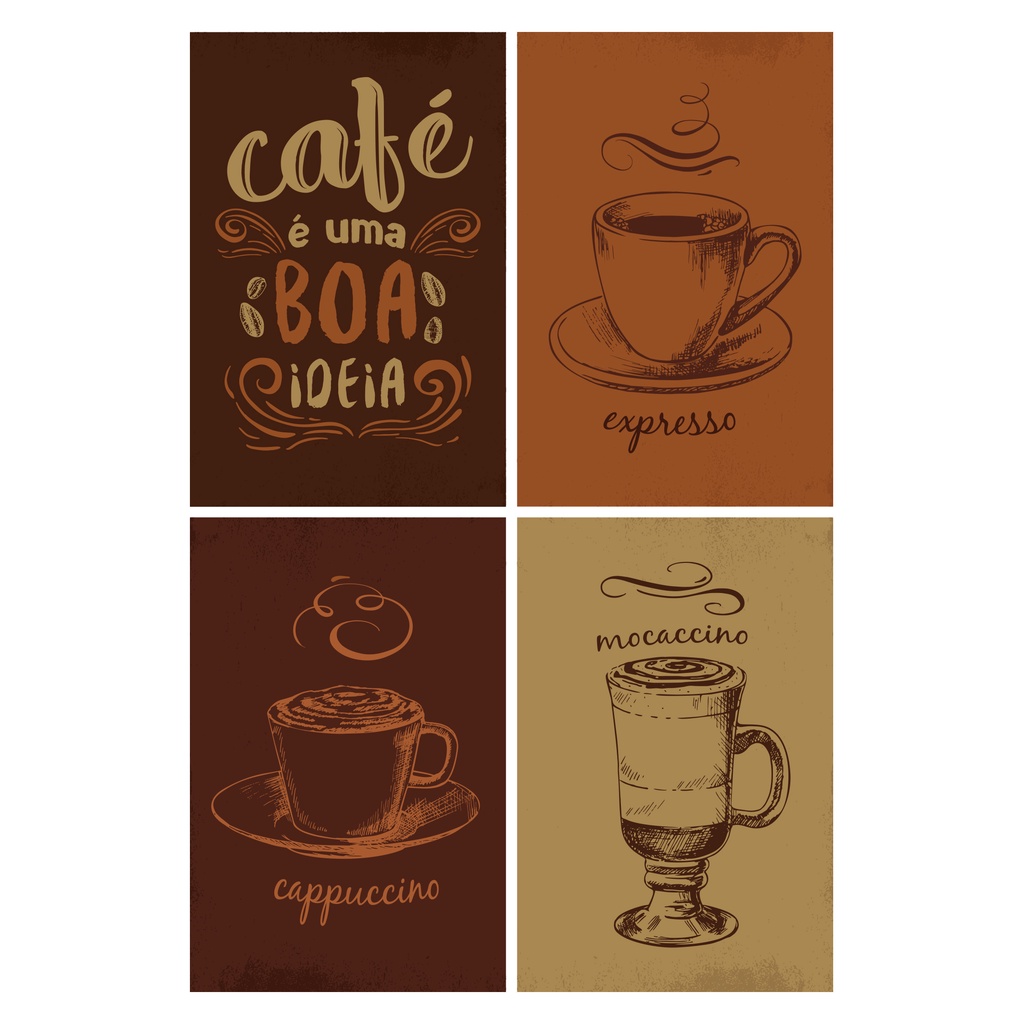 Placas Decorativas Cantinho do Café 20x30cm Kit 4un