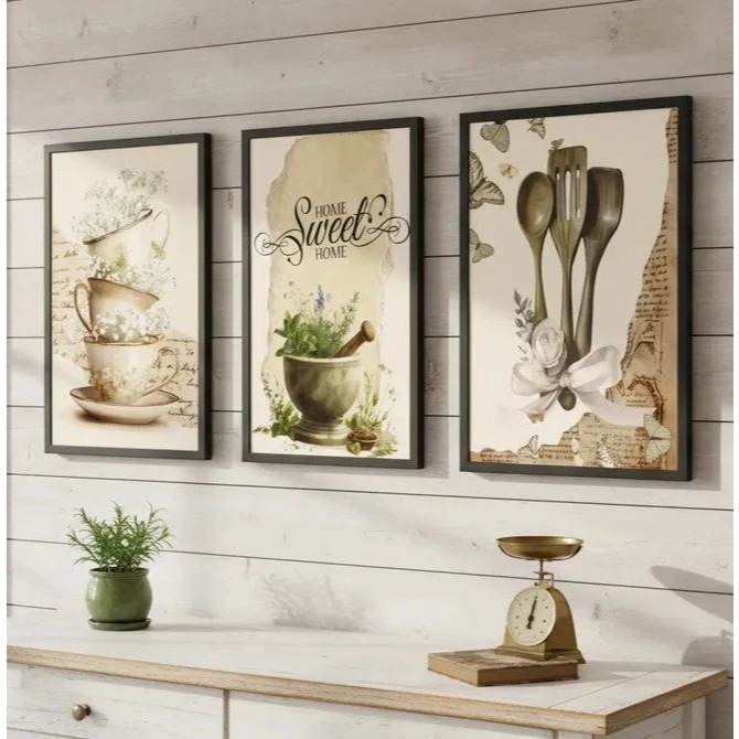 Quadros Decorativos Cozinha Vintage Retrô Folhas Flores Cozinha Cantinho Café Placas Mdf