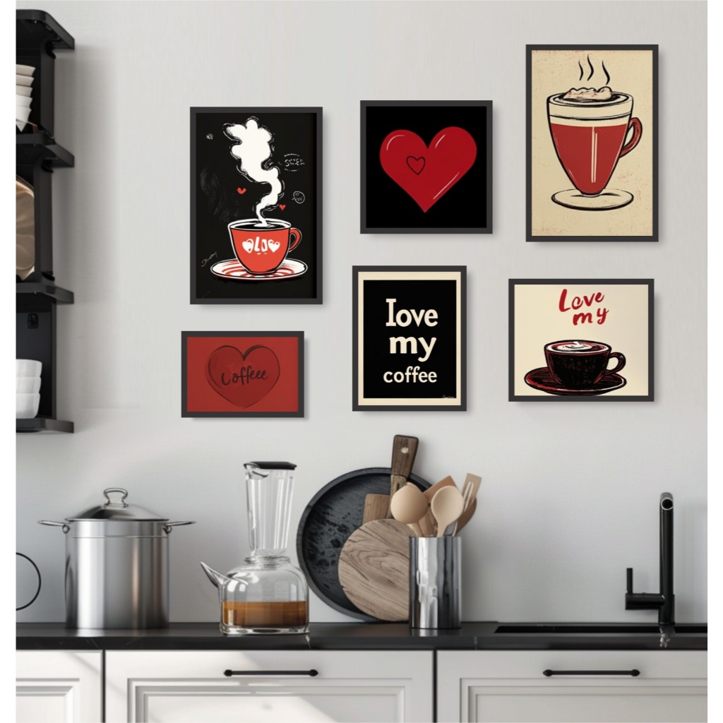 Kit 6 Quadros Decorativo Mdf Sala Grande Cantinho Do Café Cozinha Placas decorativas