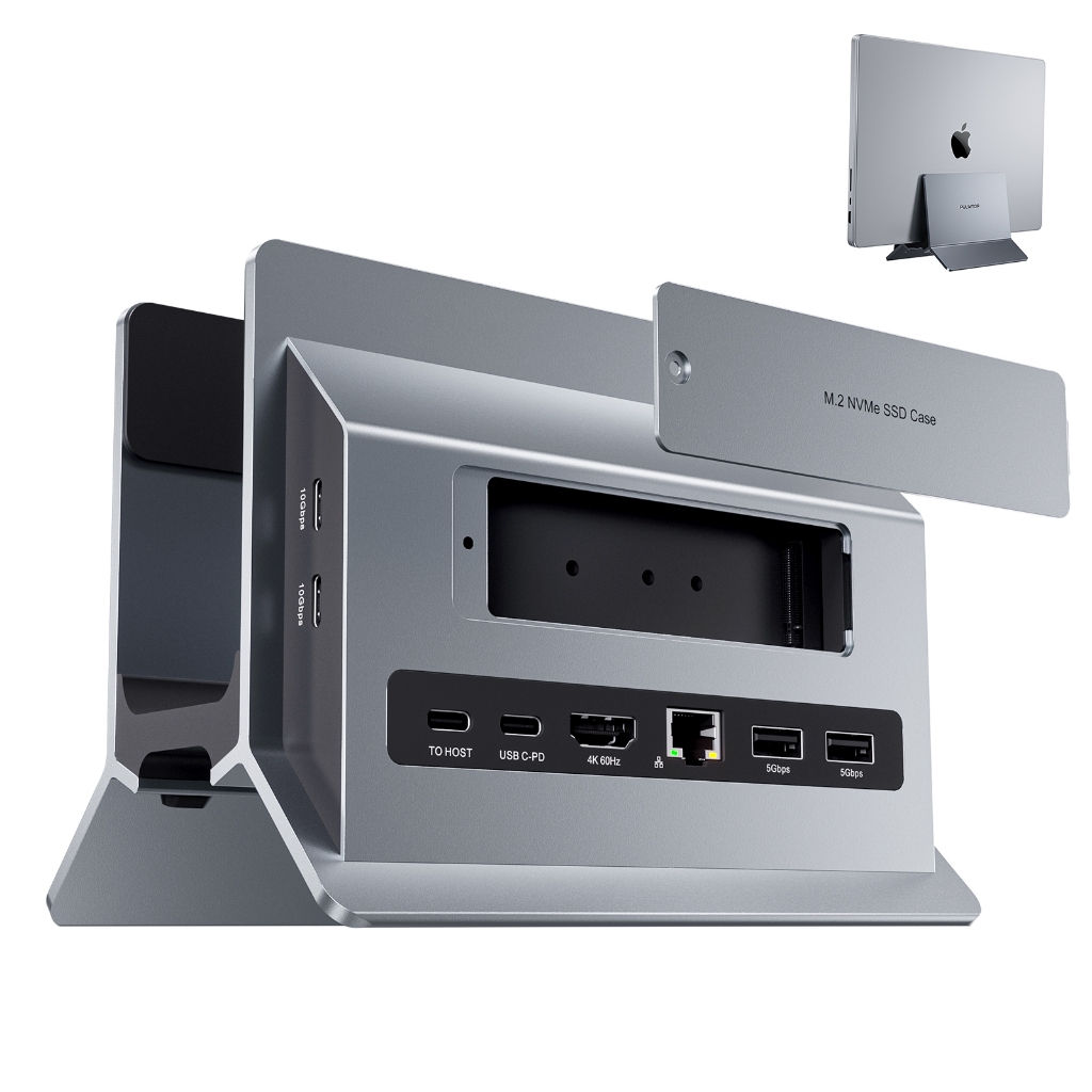 Macbook Estação de acoplamento 11 em 1 com hub USB C vertical 4K HD, SSD M.2 Case Laptop Docking  Station