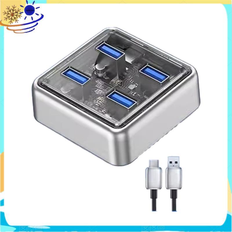 [Le's Shop] Hub Usb C Transparente Expansão De 4 Portas Com Interface De Fonte De Alimentação Protocolo 3.2 Transmissão