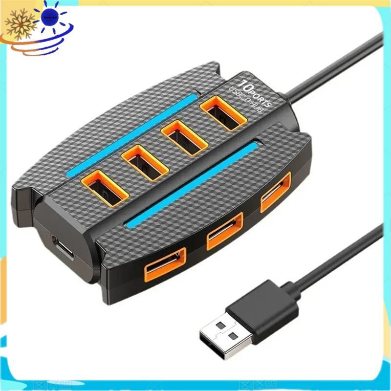 [Le's Shop] RGB Backlight 10 Portas USB 2.0 Hub Splitter , Expansor De Porta 10 Em 1 , Adaptador De Transferência De Dad