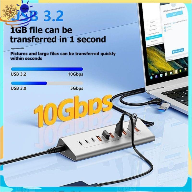 [Le's Shop] Hub USB-C Tipo 10 Gbps USB3.2 Adaptador Divisor A De 10 Portas 10 Em 1 Para PC Laptop