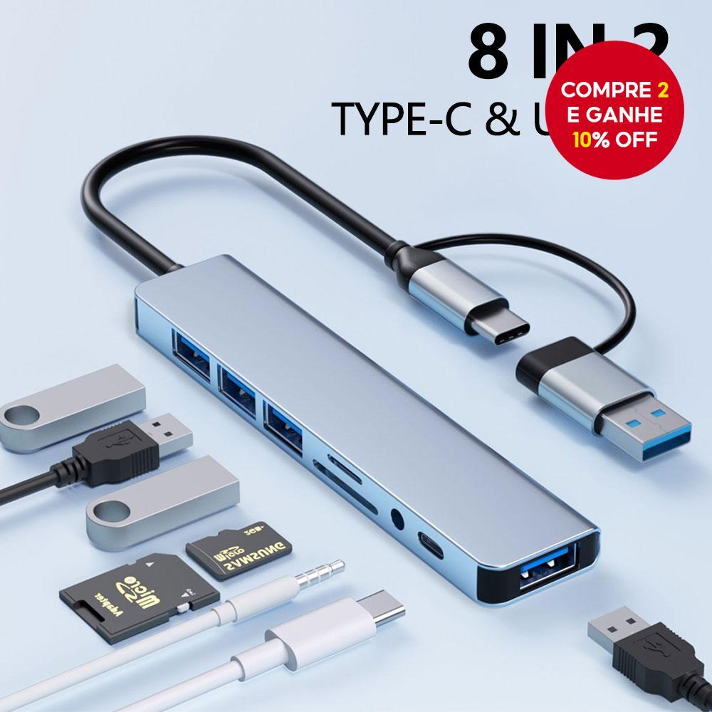 Extensor 8 Em 1 De Alumínio Com Hub USB Leitor De Cartão SD/TF Entrada Para Fone De Ouvido MacBook PC Laptop Tablet