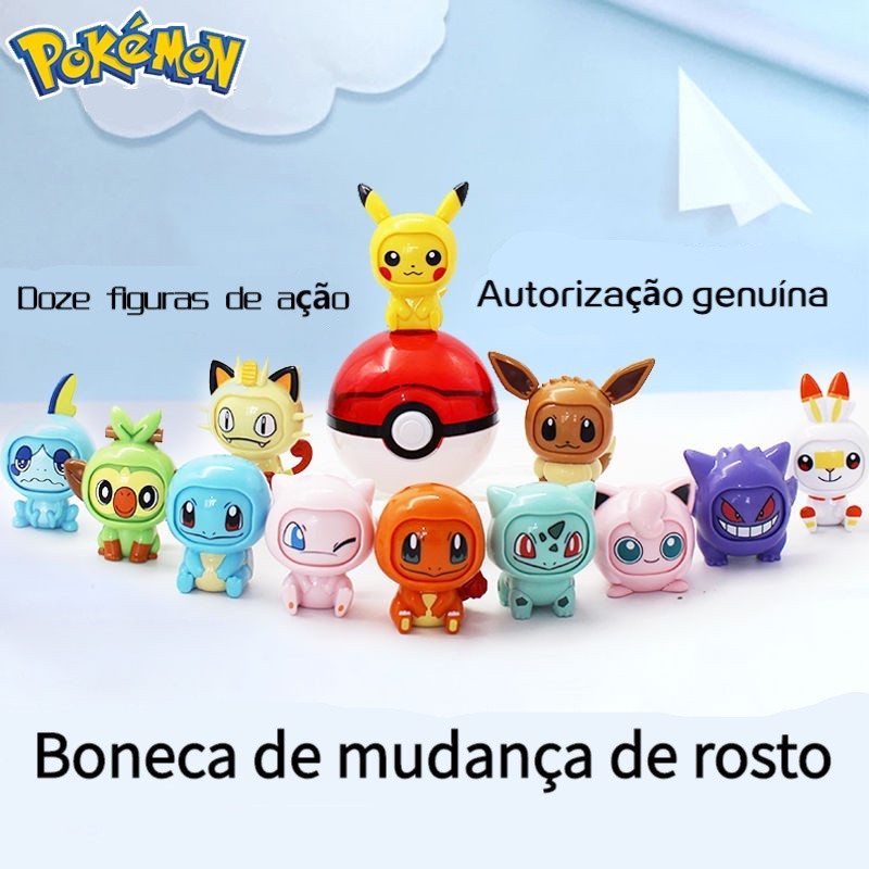 Boneco Pokémon Poké Ball Pikachu Eevee Charizard Bulbasaur Mewtwo que muda de rosto, presente de aniversário e feriado,