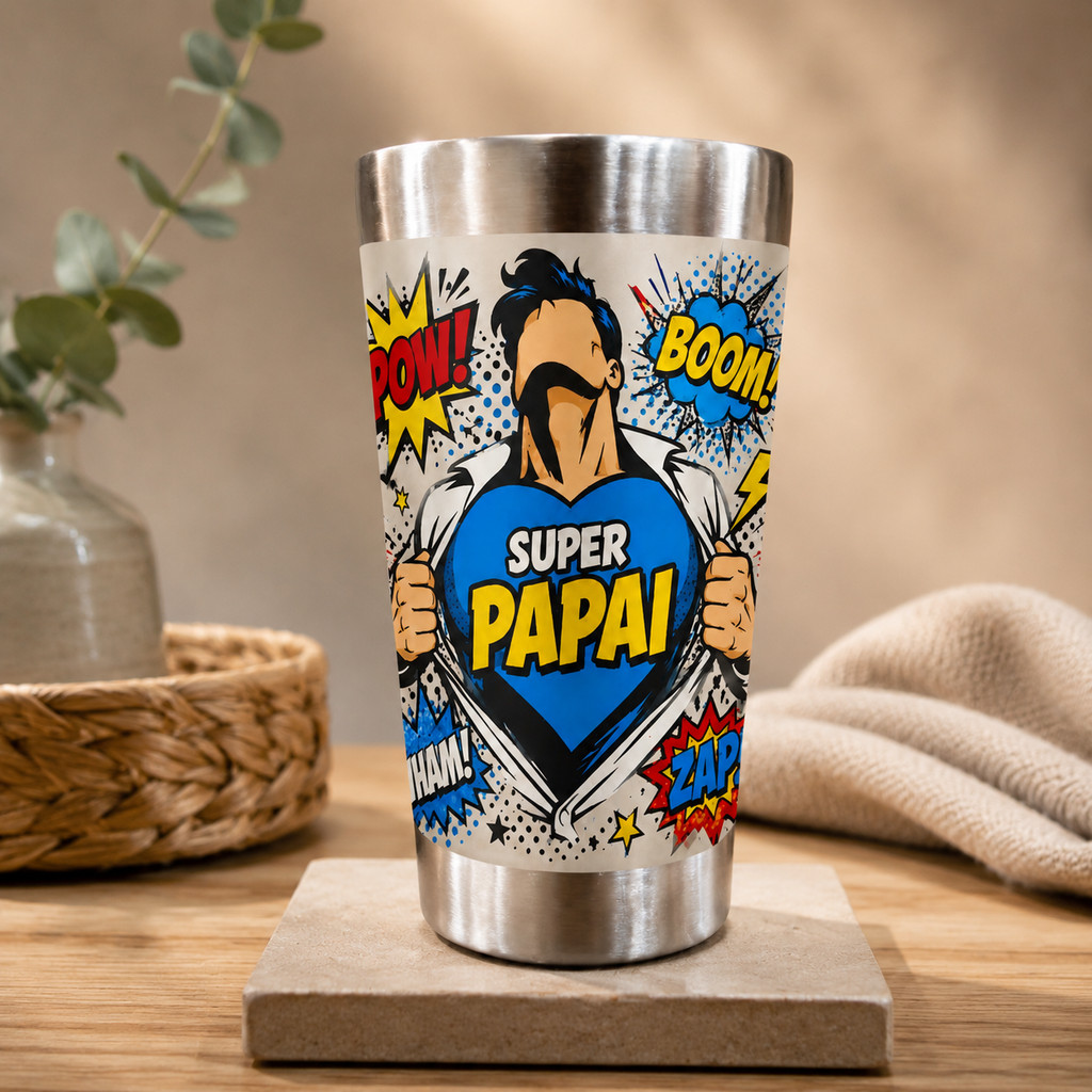 Super Papai Comic Hero Stainless Steel Tumbler Gift for Dad
