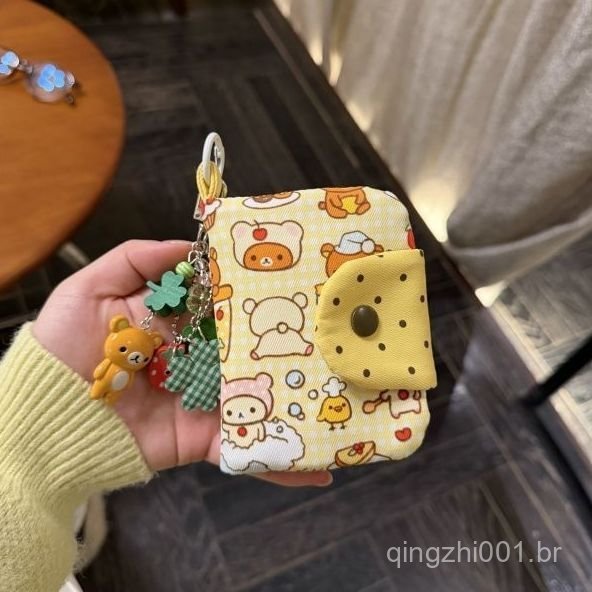 Bonito e estiloso porta-moedas de desenho animado Rilakkuma, bolsa de chaves para estudantes, porta-moedas curto, porta-