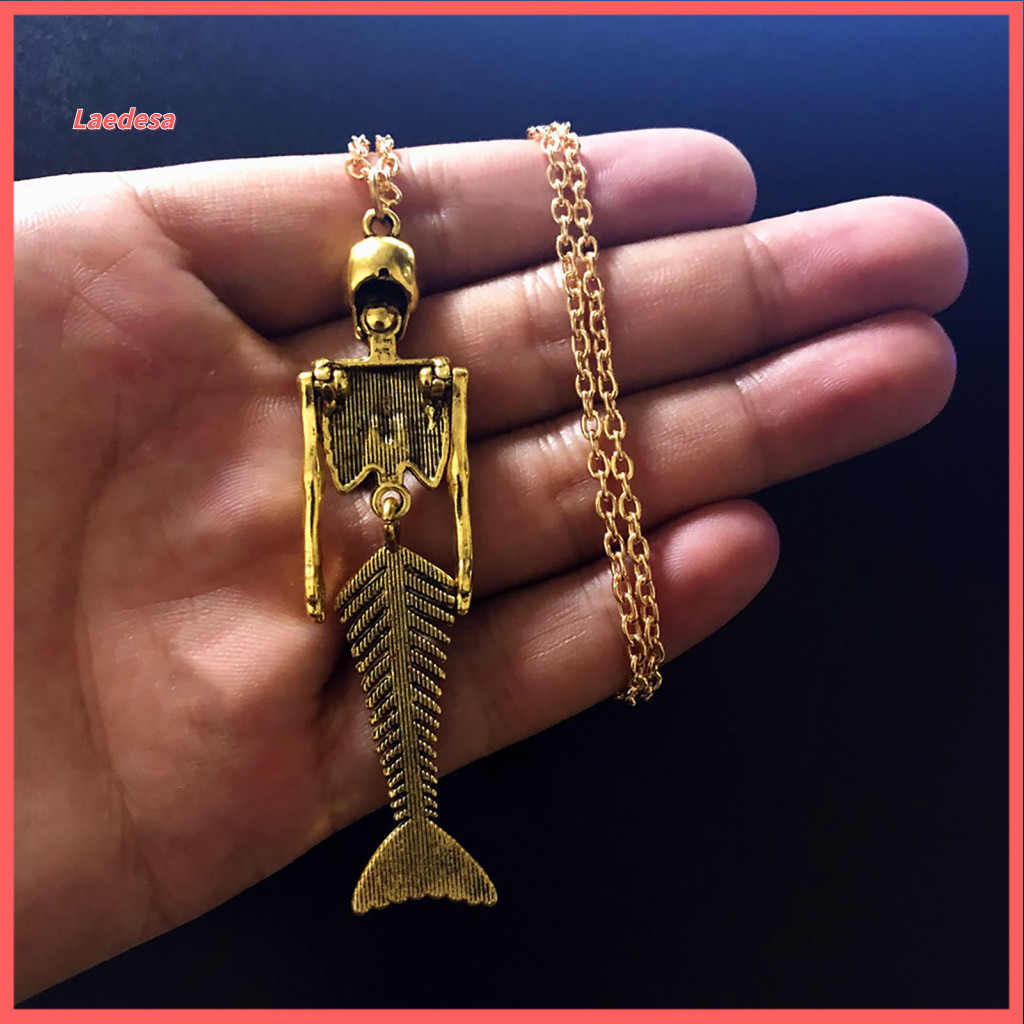 Dark Fantasy Ocean Accessory Personalized Birthday Gift for Her Skull Mermaid Skeleton Pendant Necklace Jewelry for Wome