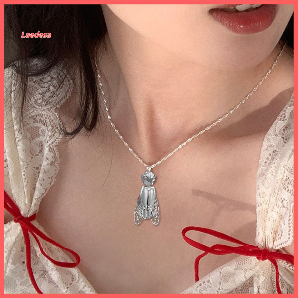 Angel Wing Pendant Everyday Necklace Fantasy Jewelry with Floral Wings Elegant Wear Gift for Women Unique Tranquil Desig