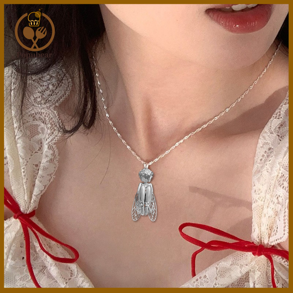 Fantasy Necklace Angel Wing Pendant Jewelry with Floral Wings Elegant Everyday Wear Gift for Women Unique Tranquil Desig