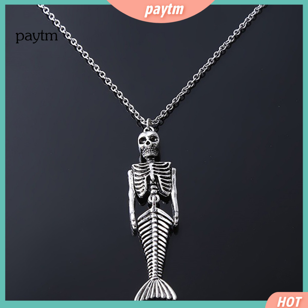 Dark Fantasy Ocean Accessory Edgy Style Accessories Skull Mermaid Skeleton Pendant Necklace Jewelry for Women Unique Hal