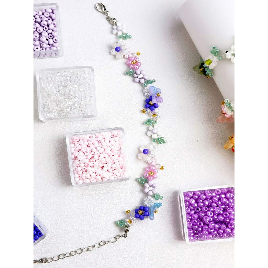 [Wisteria Fantasy] Zero Basic DIY Pulseira Material Pacote Feito à Mão Contas de Arroz Meninas Presente Surpresa com Tut